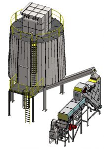 Silo with filter, recycling system for rockwool