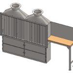 Absaughauben für Putzplätze mit Tisch und verschließbaren Fächern. - Extraction hoods for cleaning stations with table and lockable compartments.